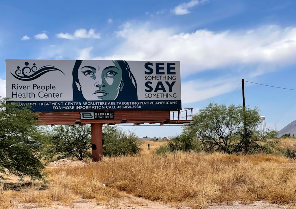 Billboard near the health care facility of the Salt River Pima-Maricopa Indian Community in Scottsdale, Arizona, involved in a Medicaid fraud scheme