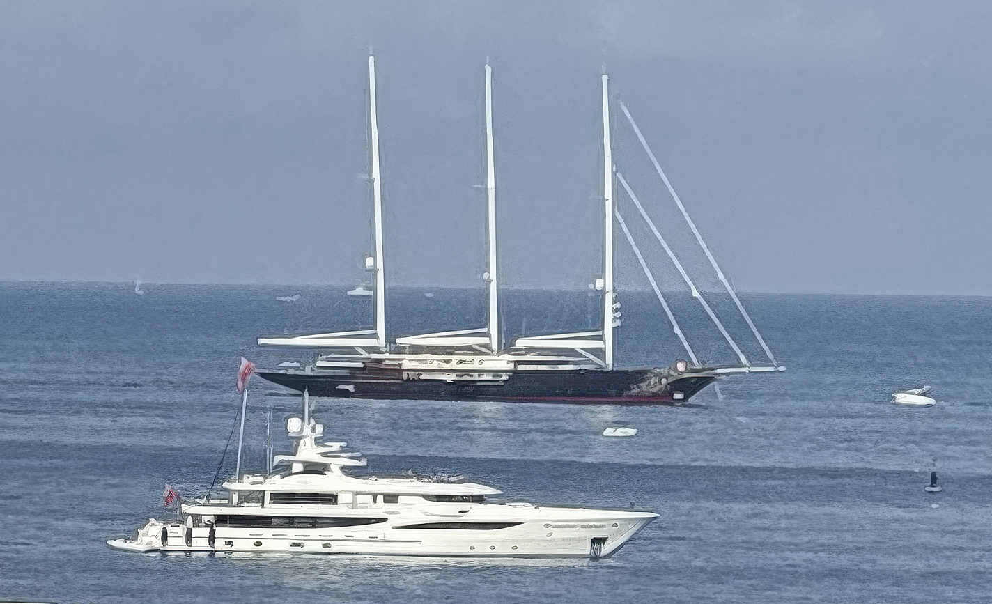 A photo of a superyacht in the water. 