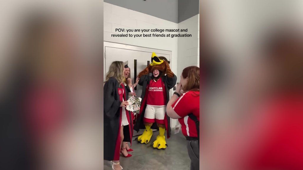 has now graduated from Montclair State University in New Jersey and over the last year she has been the institution's sporting mascot Rocky the Red Hawk.