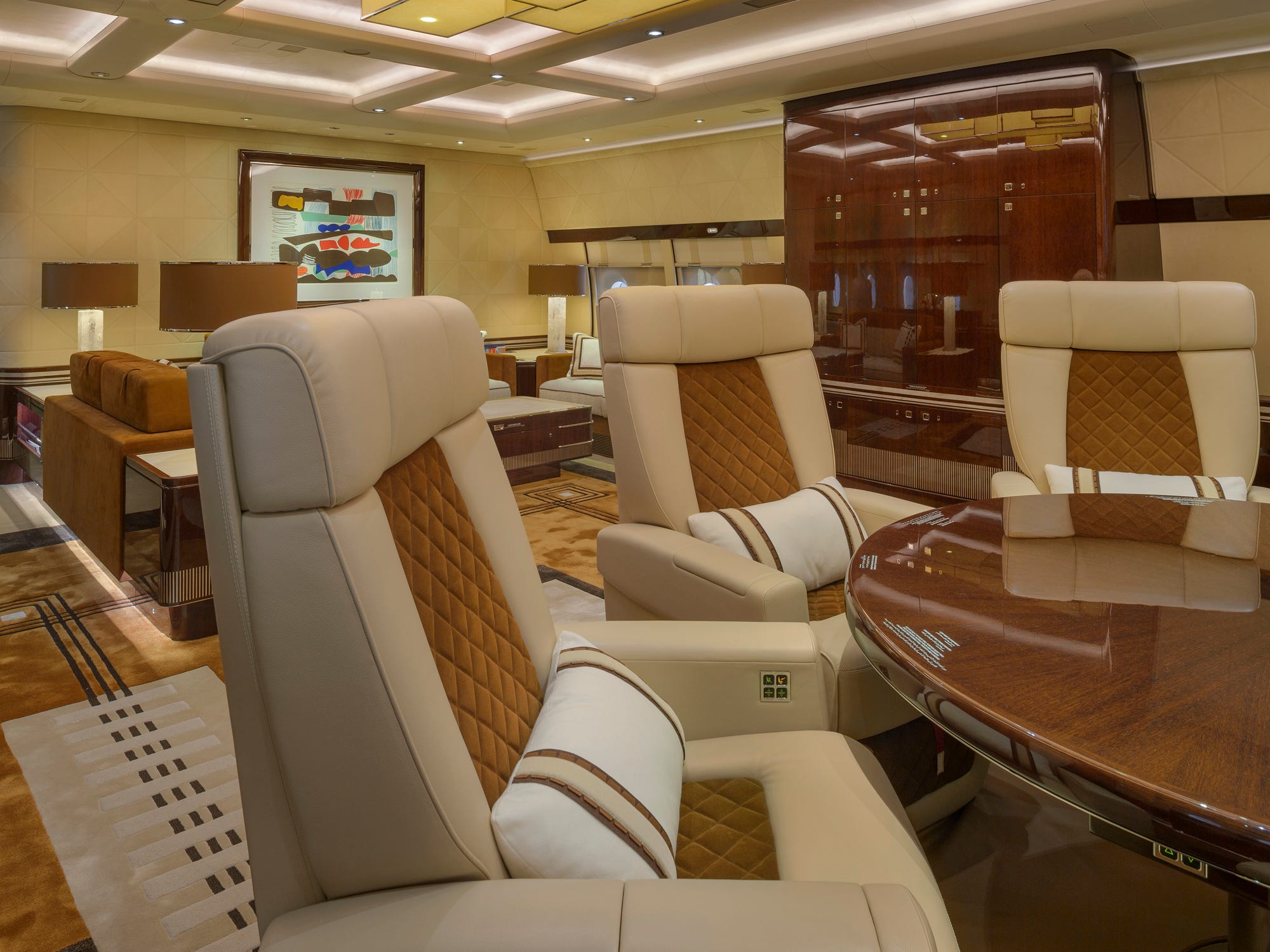 leather seats in a BOEING 747-8i BBJ
