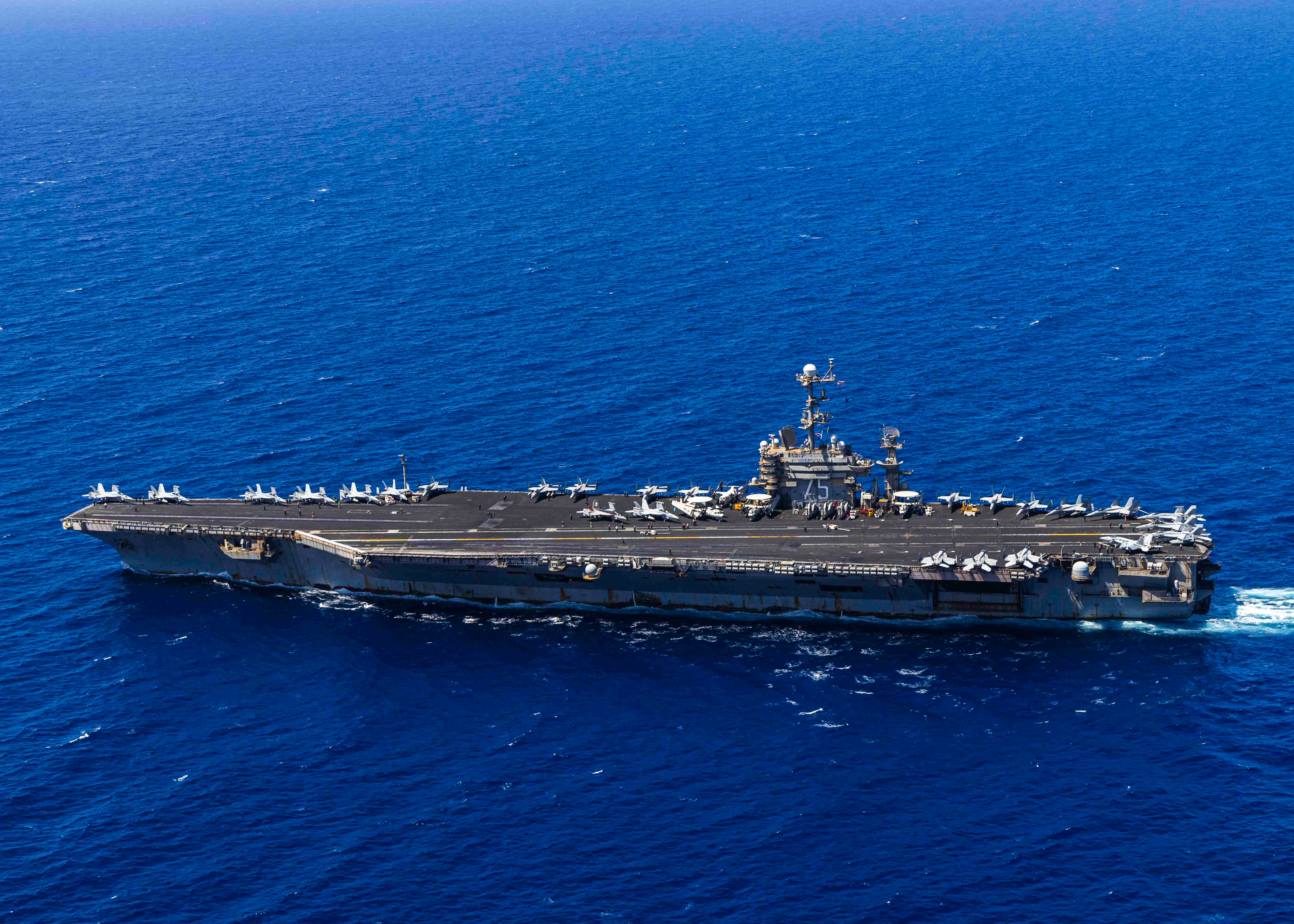 The Nimitz-class aircraft carrier USS Harry S. Truman sails through the Mediterranean Sea on May 18.