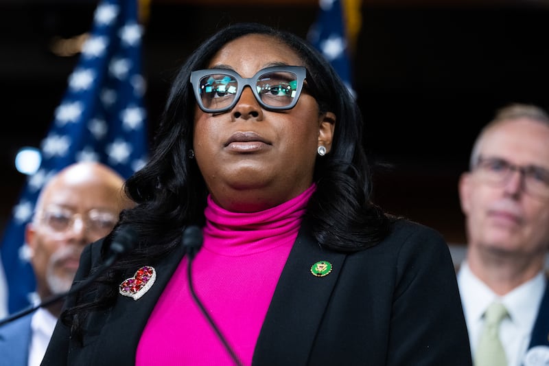 Rep. LaMonica McIver, D-N.J., speaks during a news conference.