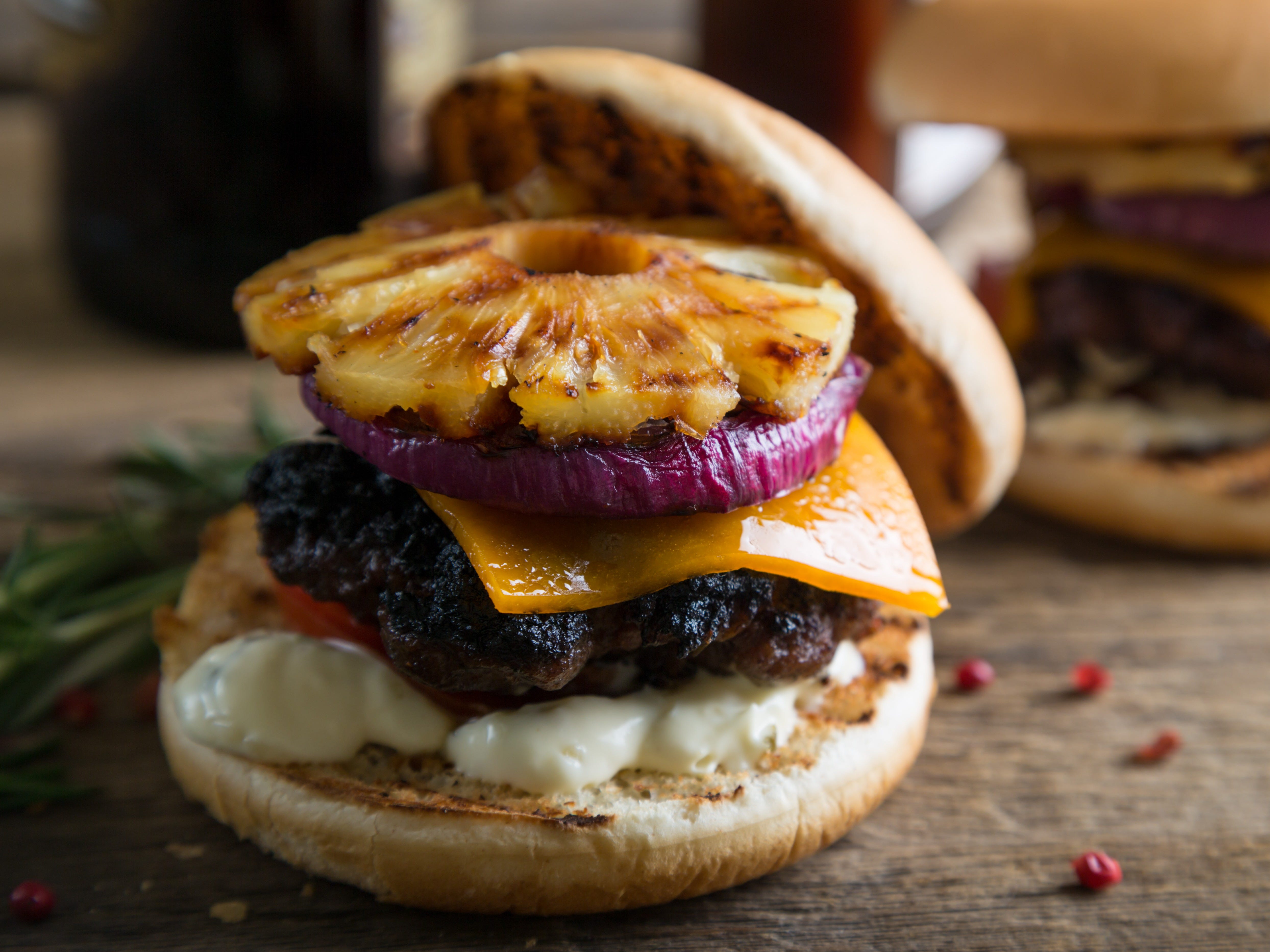 burger with pineapple slice