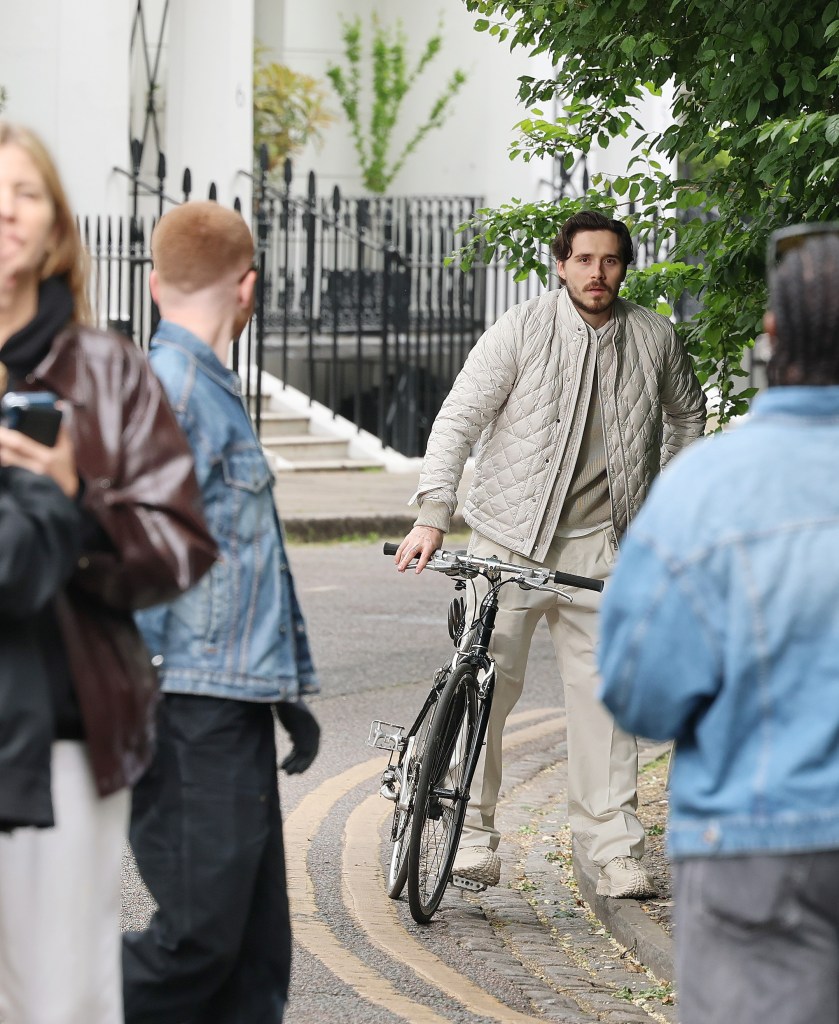 Brooklyn Beckham posing for a Moncler photo shoot in London May 19. 