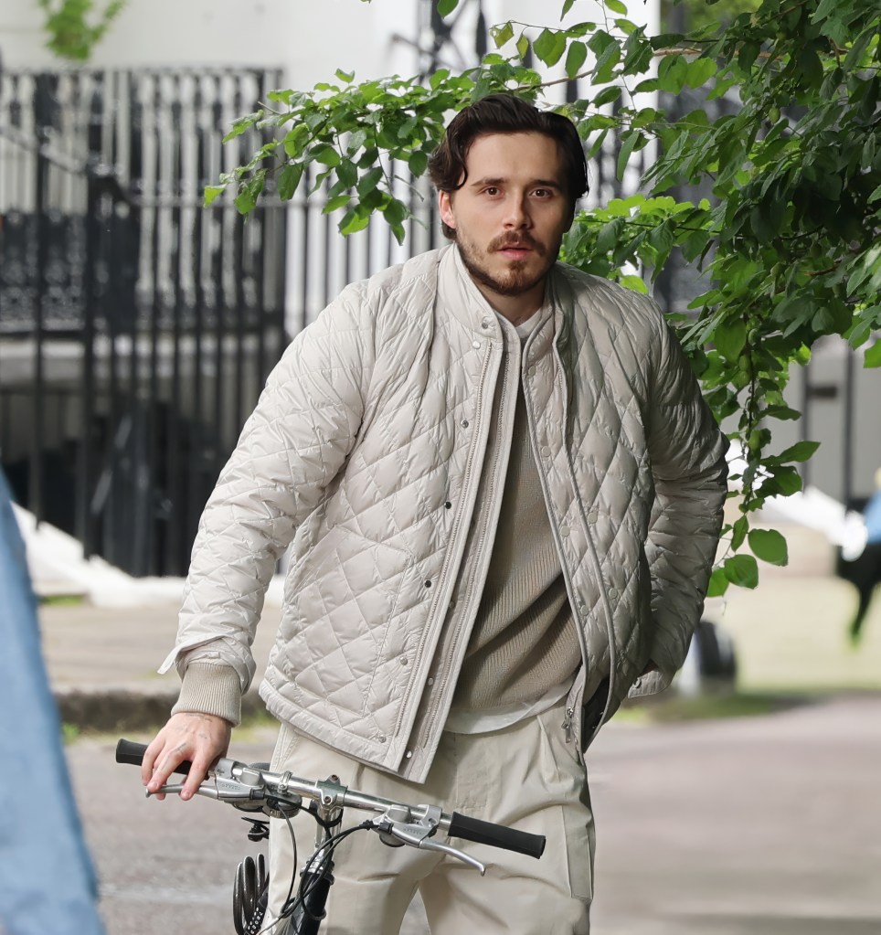 Brooklyn Beckham posing for a Moncler photo shoot in London May 19. 
