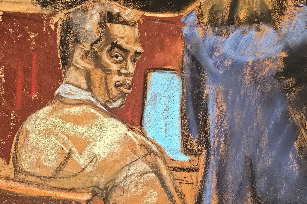 A court drawing of Diddy.