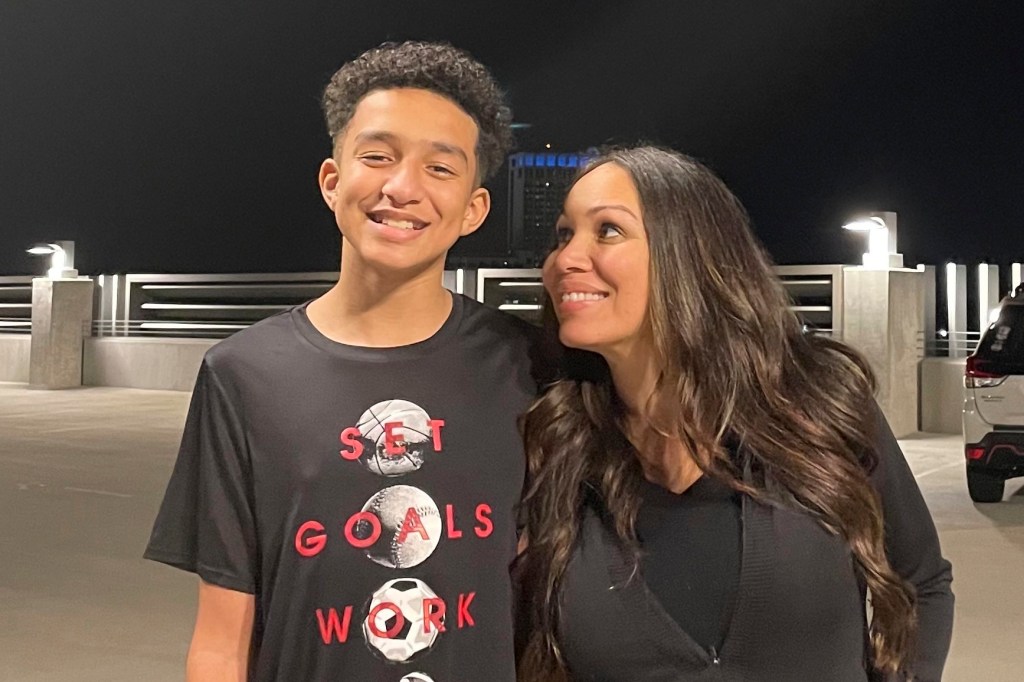 Megan Garcia standing with her son, Sewell Setzer III, in Florida in an undated photo from October 2024