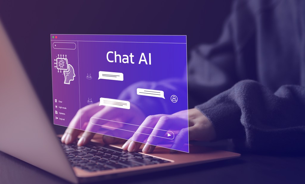 Woman using laptop to chat with an artificial intelligence bot seeking answers