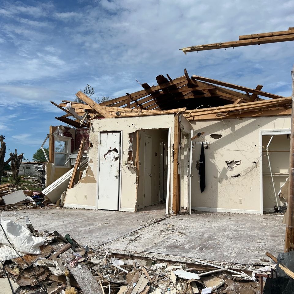 The destroyed home of Paul and Gail Cline who each lost an arm clinging to each other during a powerful tornado.