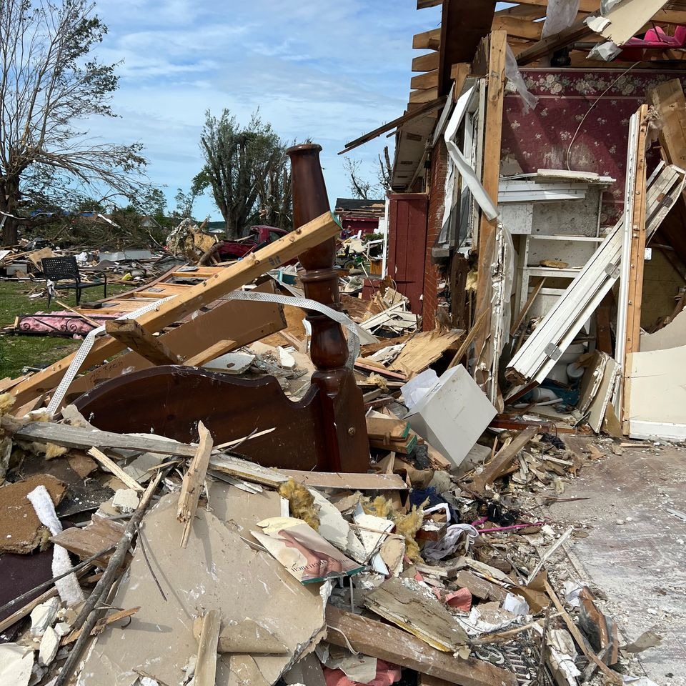The ruins of Gail and Paul Cline's home, who each lost an arm clinging to each other in their bedroom during a powerful tornado.
