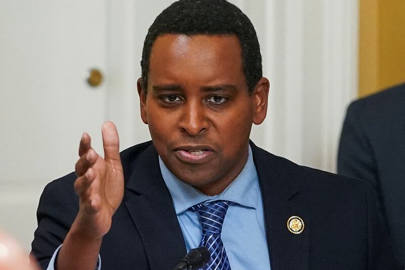 U.S. Rep. Joe Neguse (D-CO) attends a House Rules Committee's hearing on U.S. President Donald Trump's plan for extensive tax cuts