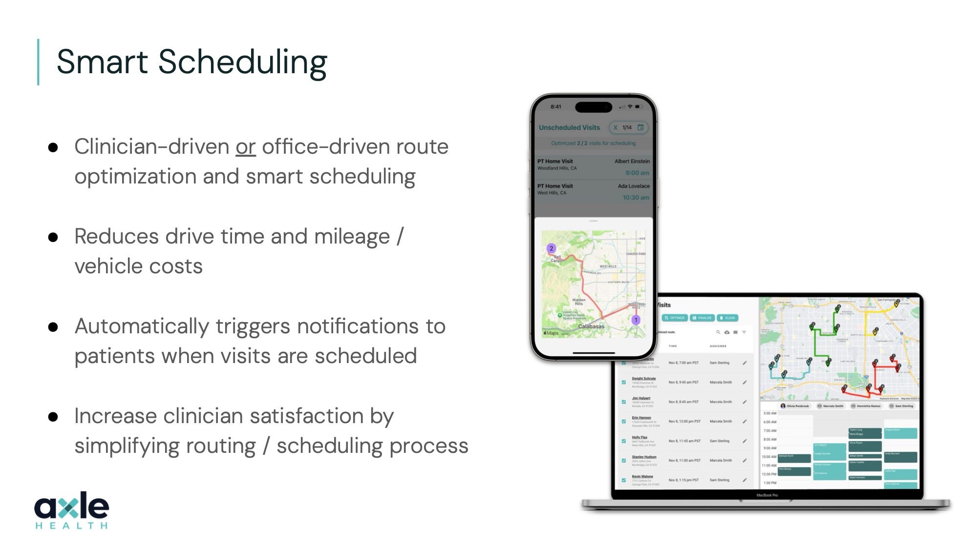 Axle Health pitch deck slide 15 — Smart scheduling