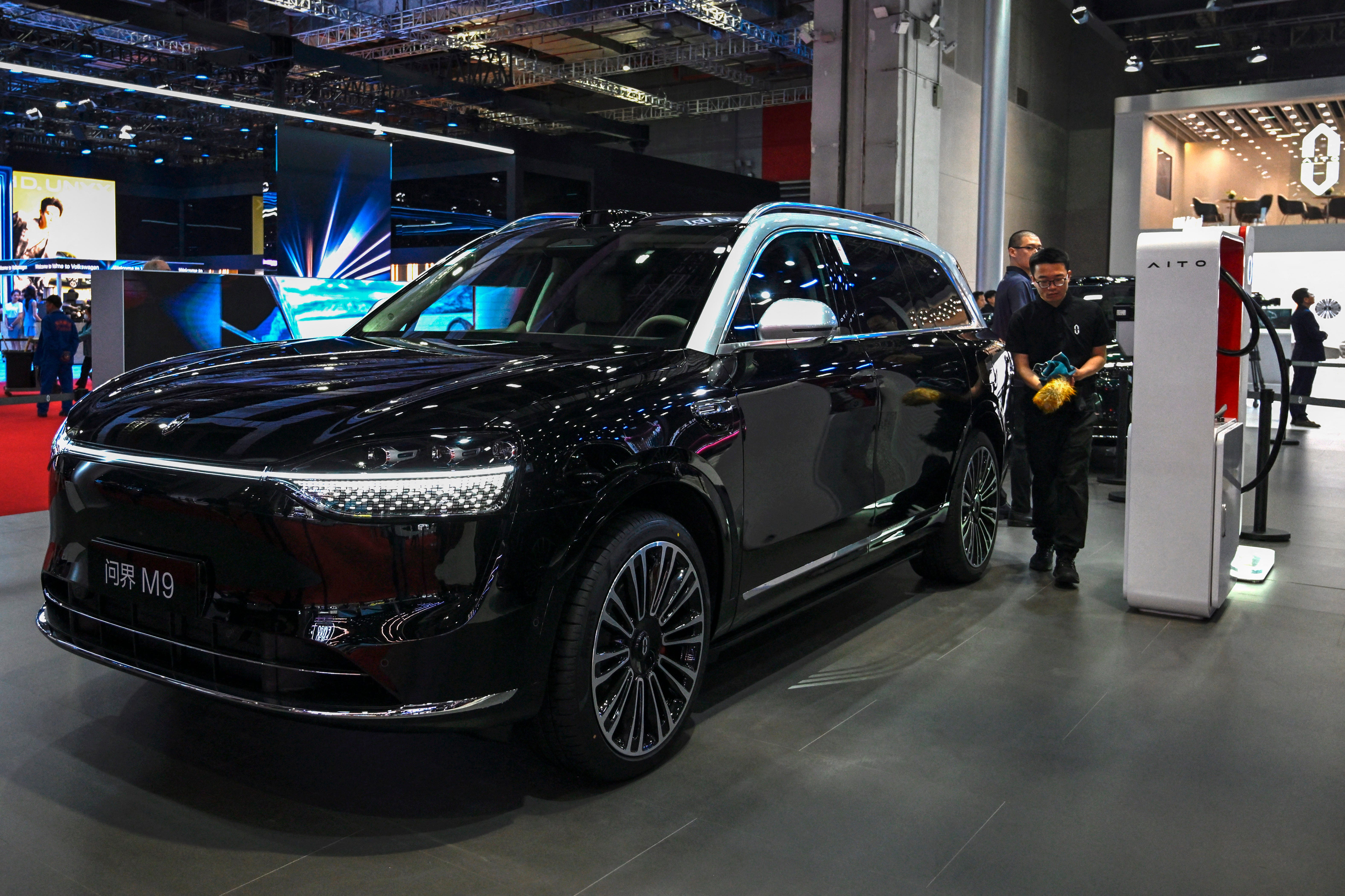 An AITO M9 at the 21st Shanghai International Automobile Industry Exhibition at the National Exhibition and Convention Center in Shanghai on April 23, 2025.