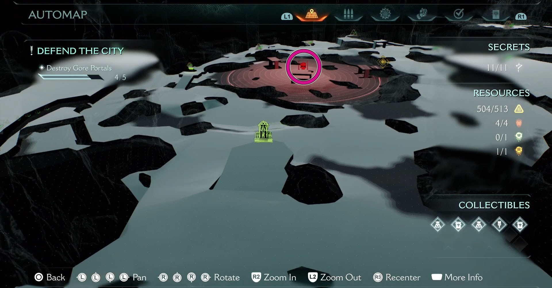 A Doom: The Dark Ages screenshot showing on the map the location where you can find chapter 6’s leader.