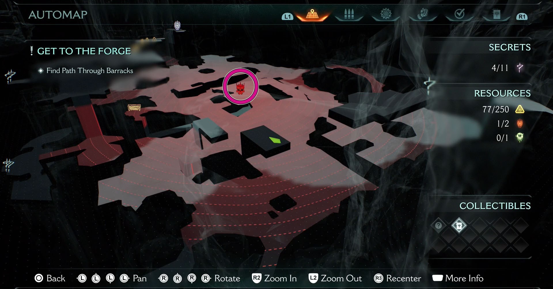 A Doom: The Dark Ages screenshot showing, on th emap, the location of chapter 8’s leader.