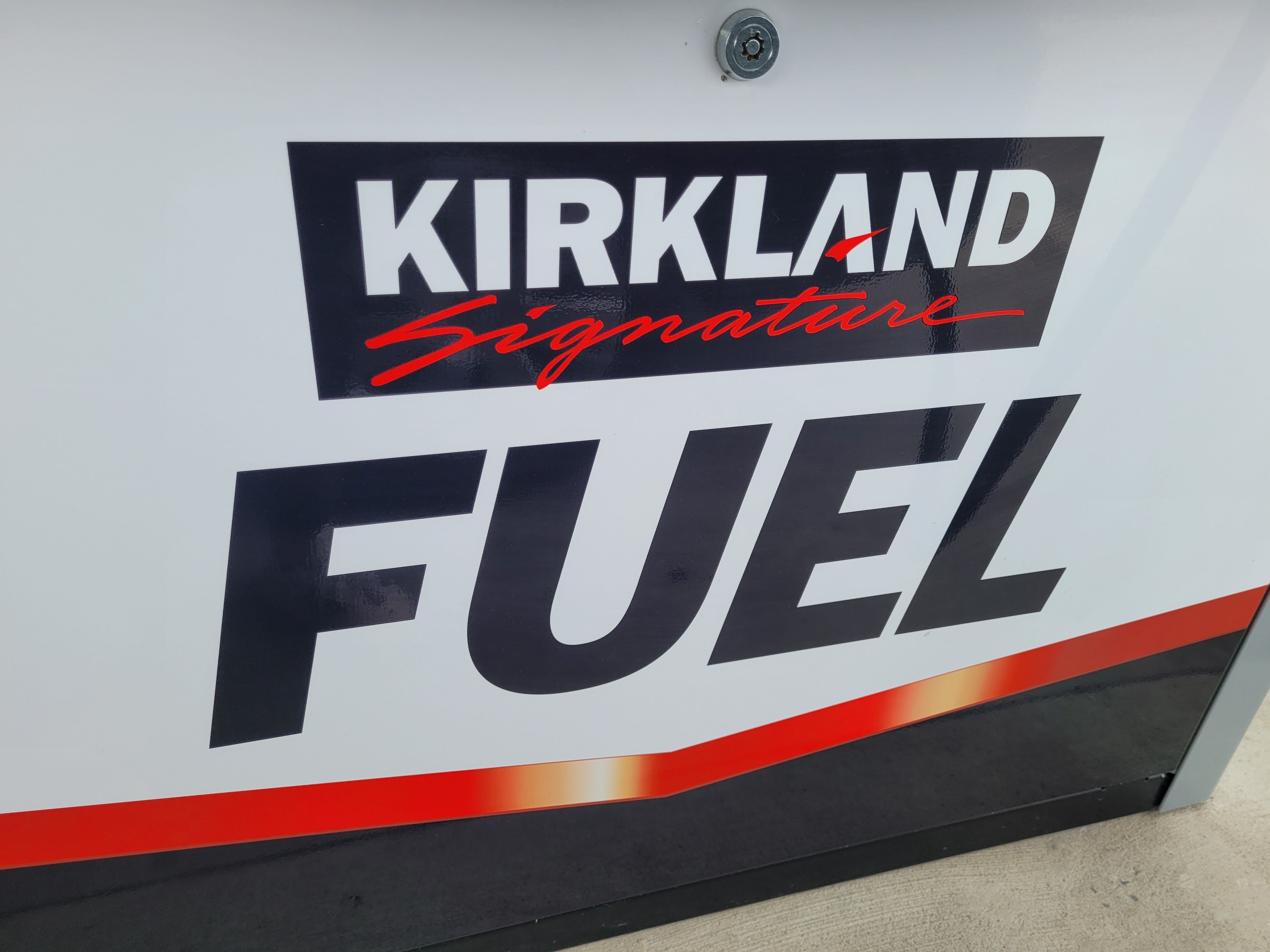 Kirkland Signature Fuel pump sign.