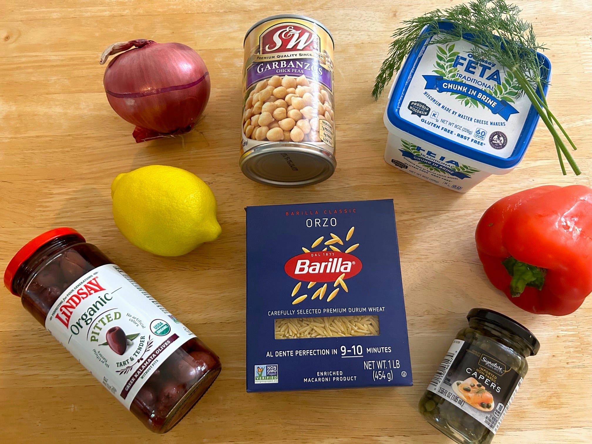 Ingredients for Ina Garten's Greek Orzo Salad