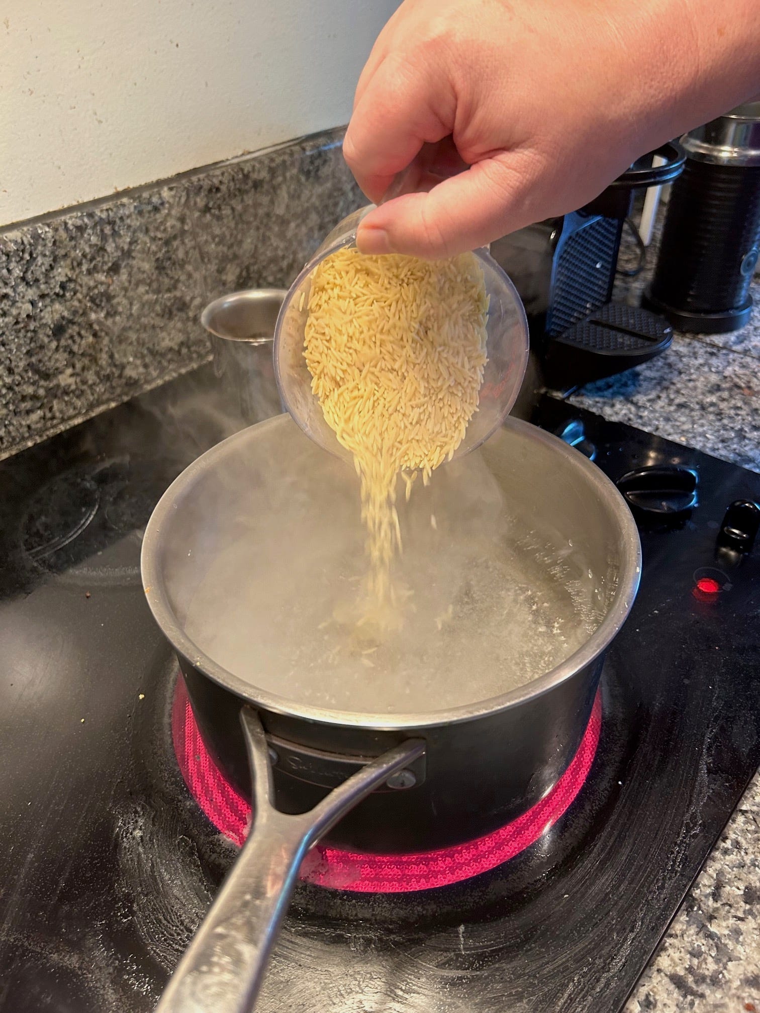 Cooking orzo for Ina Garten's Greek Orzo Salad