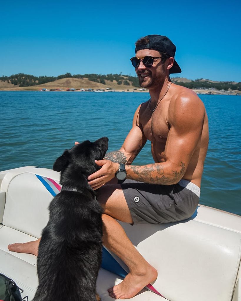 Dylan Efron was spotted rocking the Vuori Kore short as he enjoyed the sunshine with dog, Booey