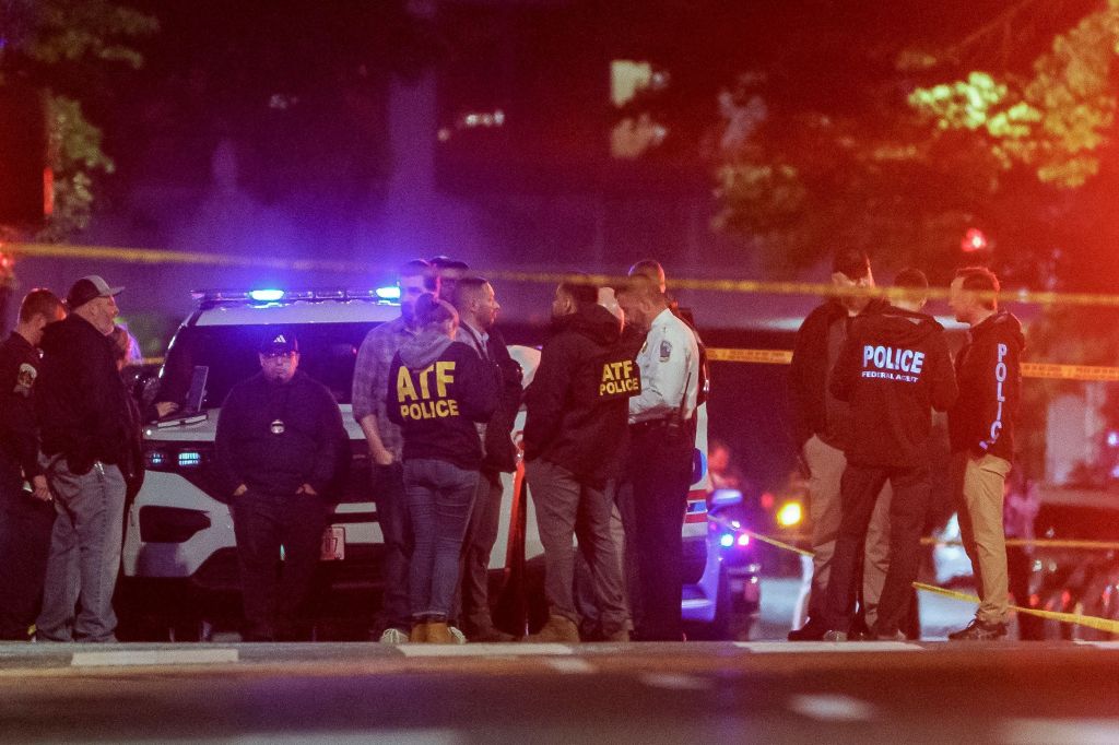 Police officers at a crime scene where two Israeli embassy staffers were shot and killed near the Capital Jewish Museum in Washington D.C., USA on 22 May 2025