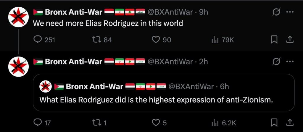 A series of tweets sent by Bronx Anti-War Coalition regarding Elias Rodriguez's execution