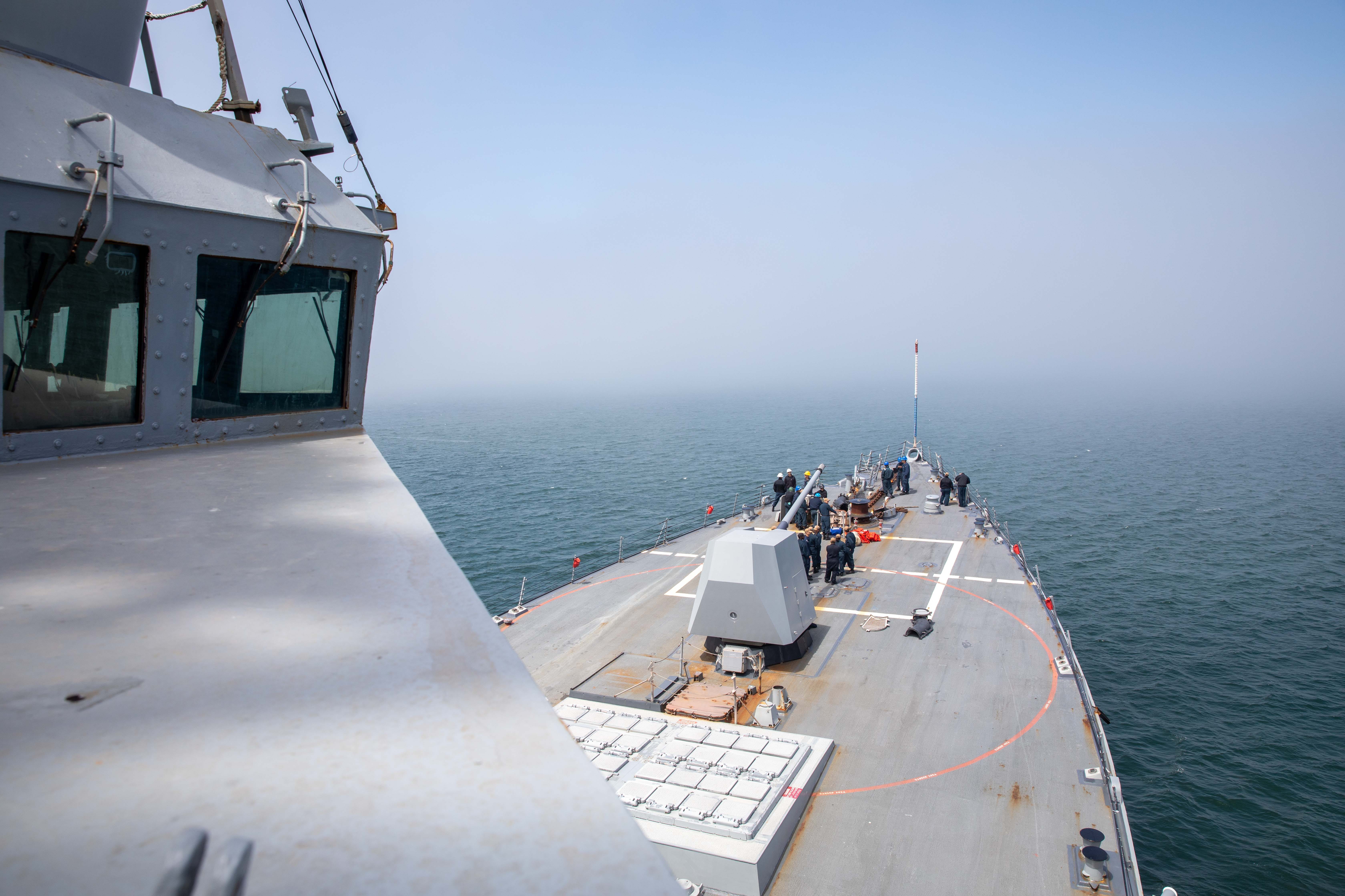 The Arleigh Burke-class guided-missile destroyer USS Stockdale (DDG 106), sails through the Pacific Ocean, April 11, 2025.