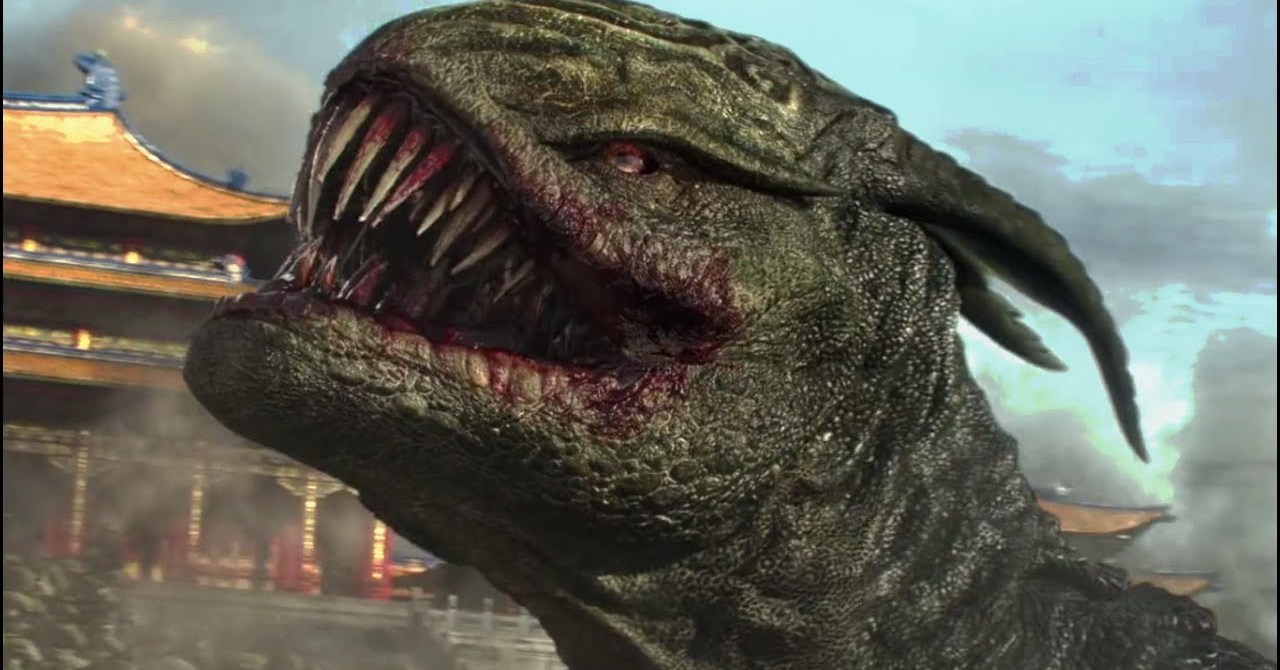 Green monster barring his blood-drenched teeth