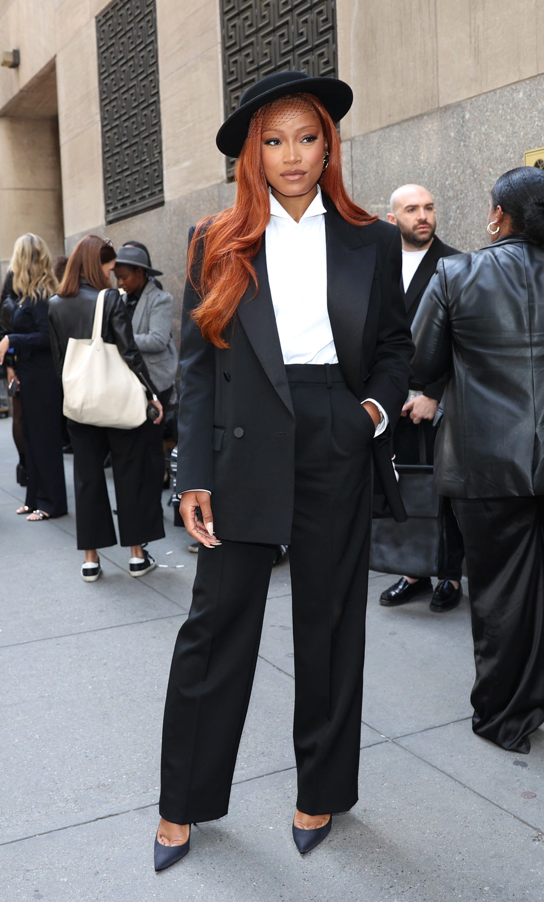 Keke Palmer in a suit on the streets of New York