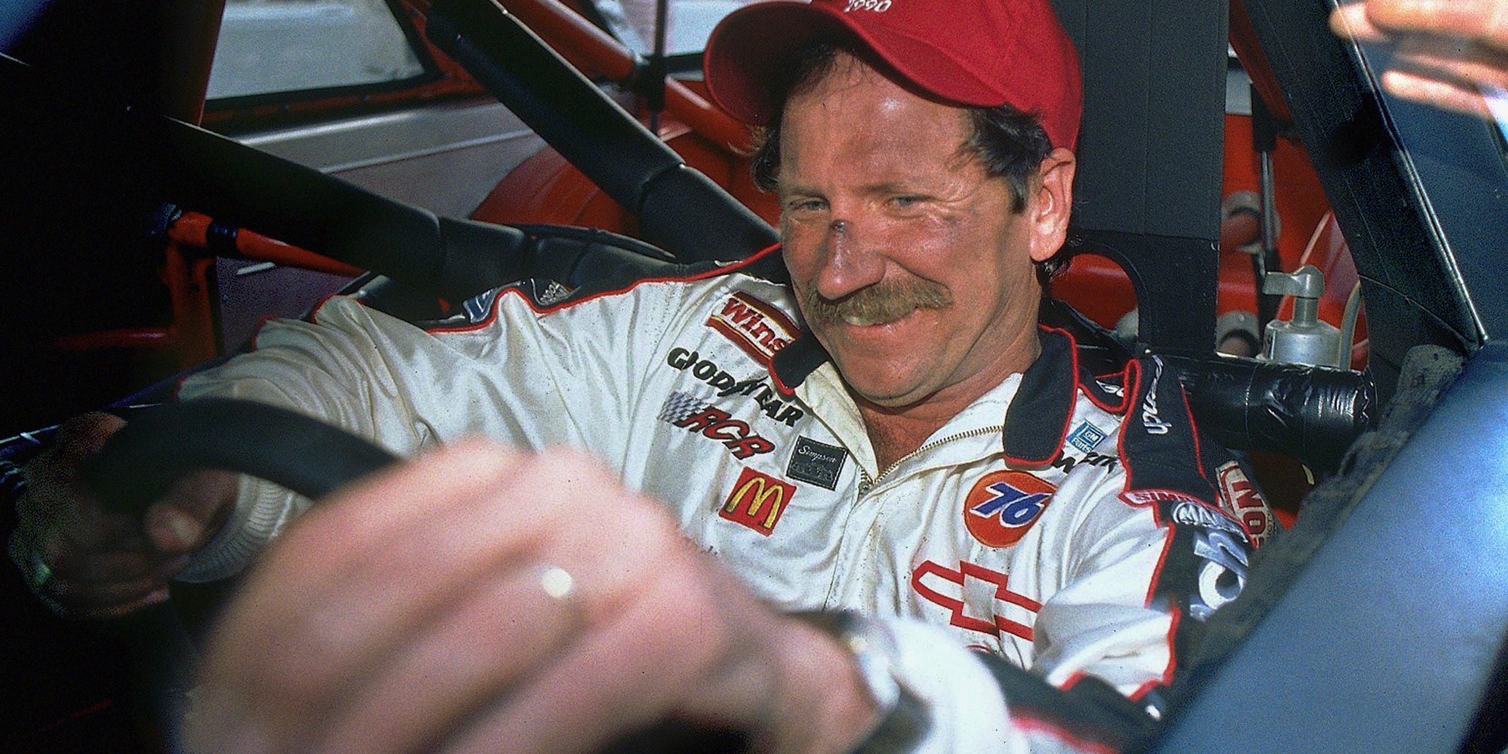 Dale Earnhardt behind the wheel in footage from the docuseries "Earnhardt."
