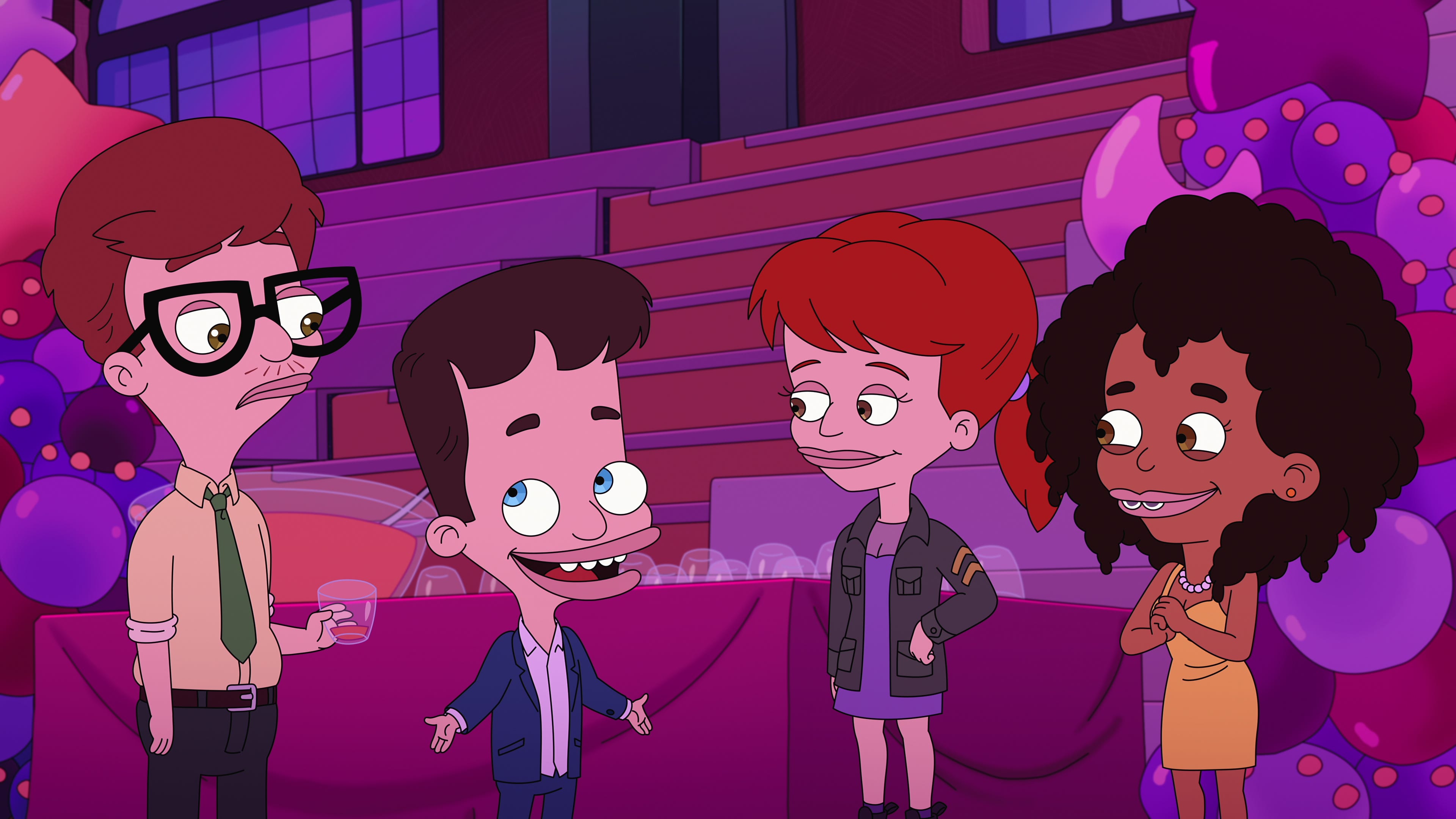 John Mulaney as Andrew Glouberman, Nick Kroll as Nick Birch, Jessi Klein as Jessi Glaser, and Ayo Edebiri as Missy Foreman-Greenwald in season eight of "Big Mouth."