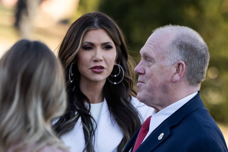 Homeland Security Secretary Kristi Noem and Tom Homan are seen outside the White House in Washington, U.S., January 29, 2025.