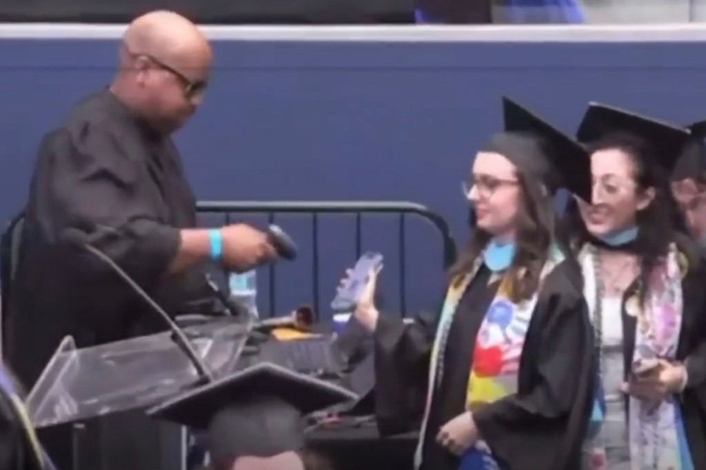Greg Osby at Pace University's May 2025 commencement where AI technology announced graduates' names using phonetic spellings submitted by the students