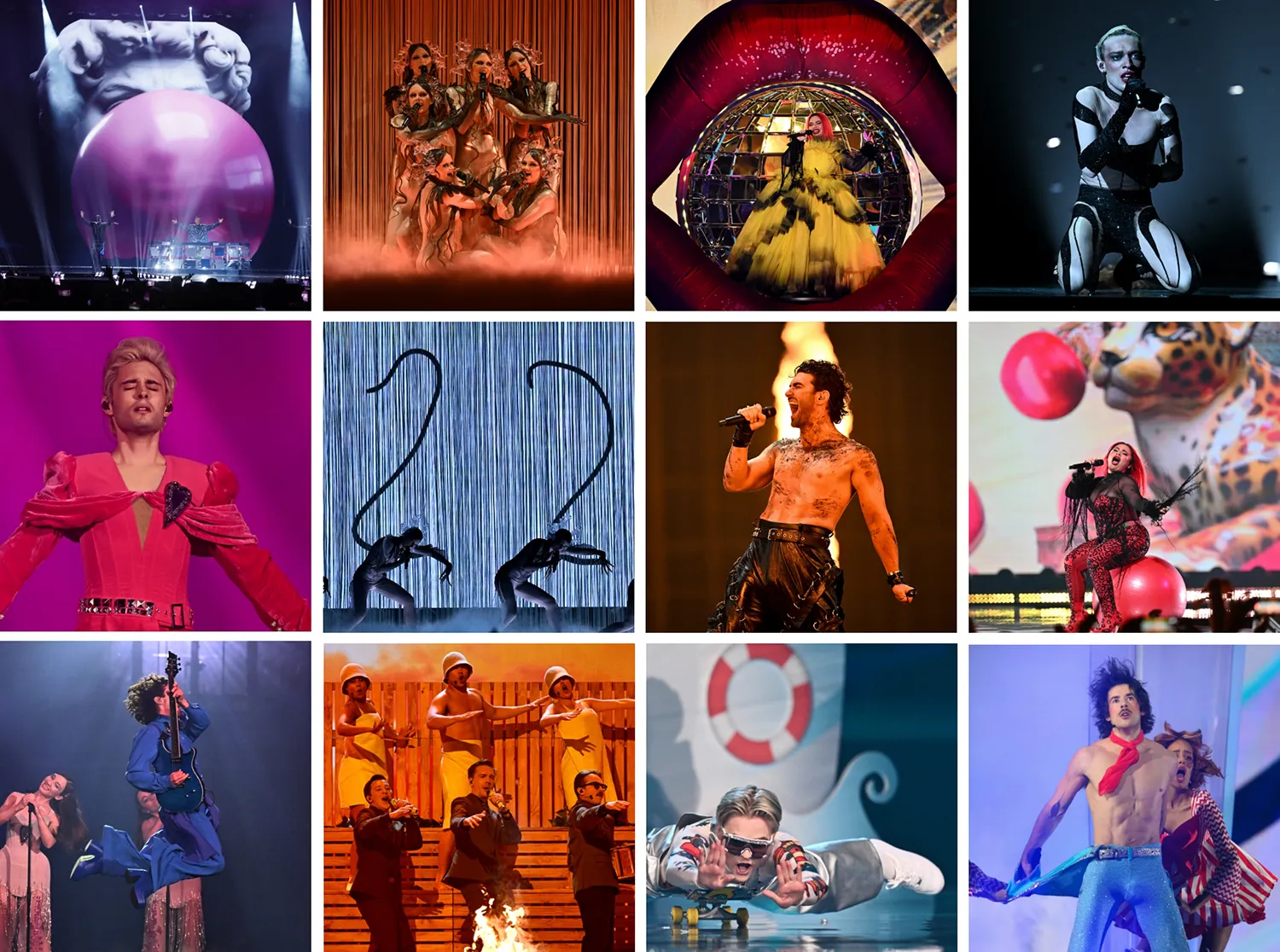 A grid of 12 photos shows a mix of performances.