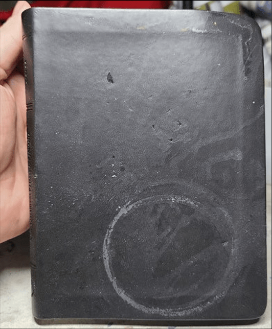 Damaged left to one of Wimmer's books after his firing.