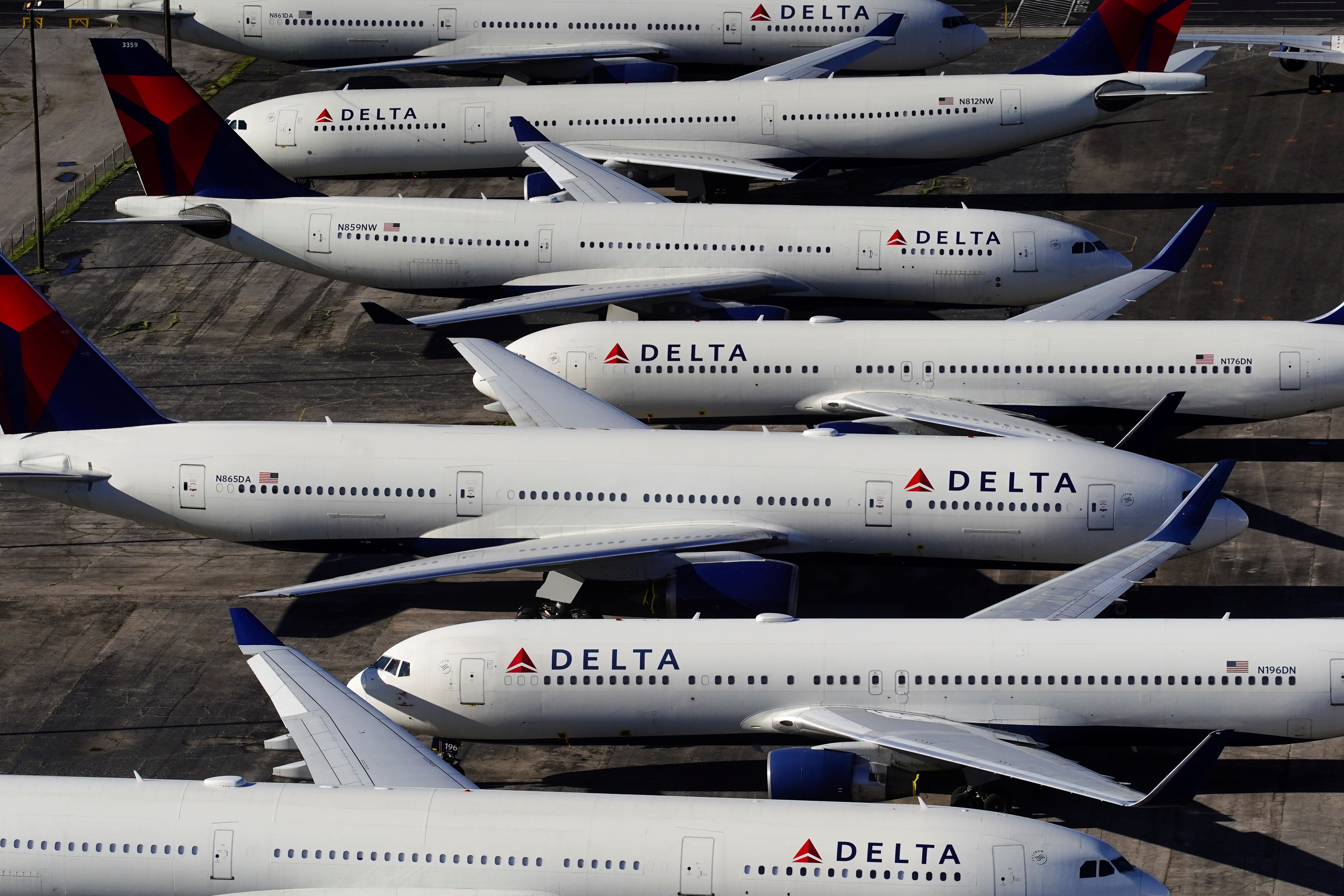 Delta Air Lines passenger planes are seen parked due to flight reductions made to slow the spread of coronavirus disease (COVID-19), at Birmingham-Shuttlesworth International Airport in Birmingham, Alabama, U.S. March 25, 2020