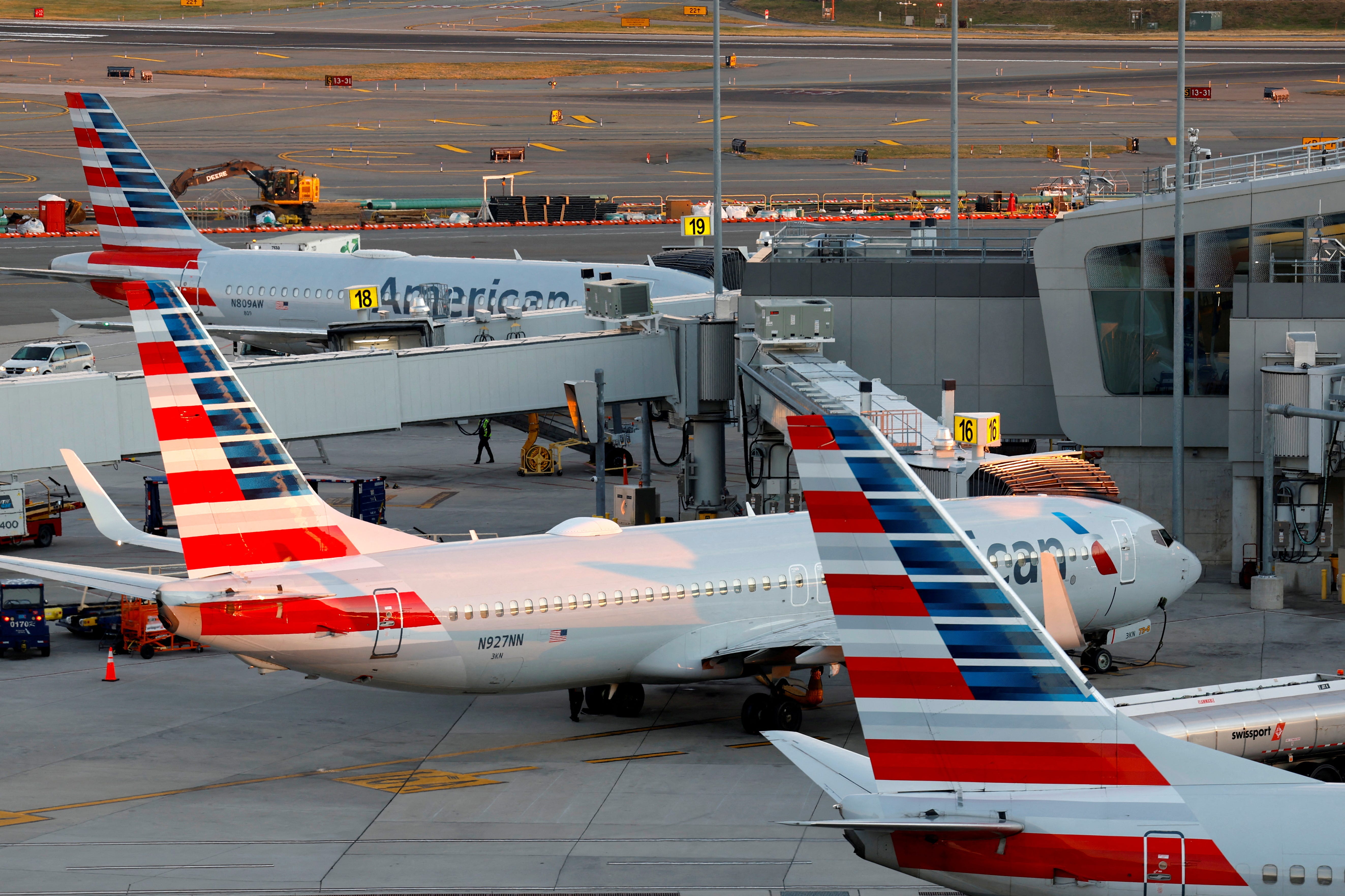 American Airlines planes sit parked at LaGuardia airport on traditionally the busiest travel day, the day before the U.S. holiday of Thanksgiving, in the Queens borough of New York City, U.S., November 27, 2024