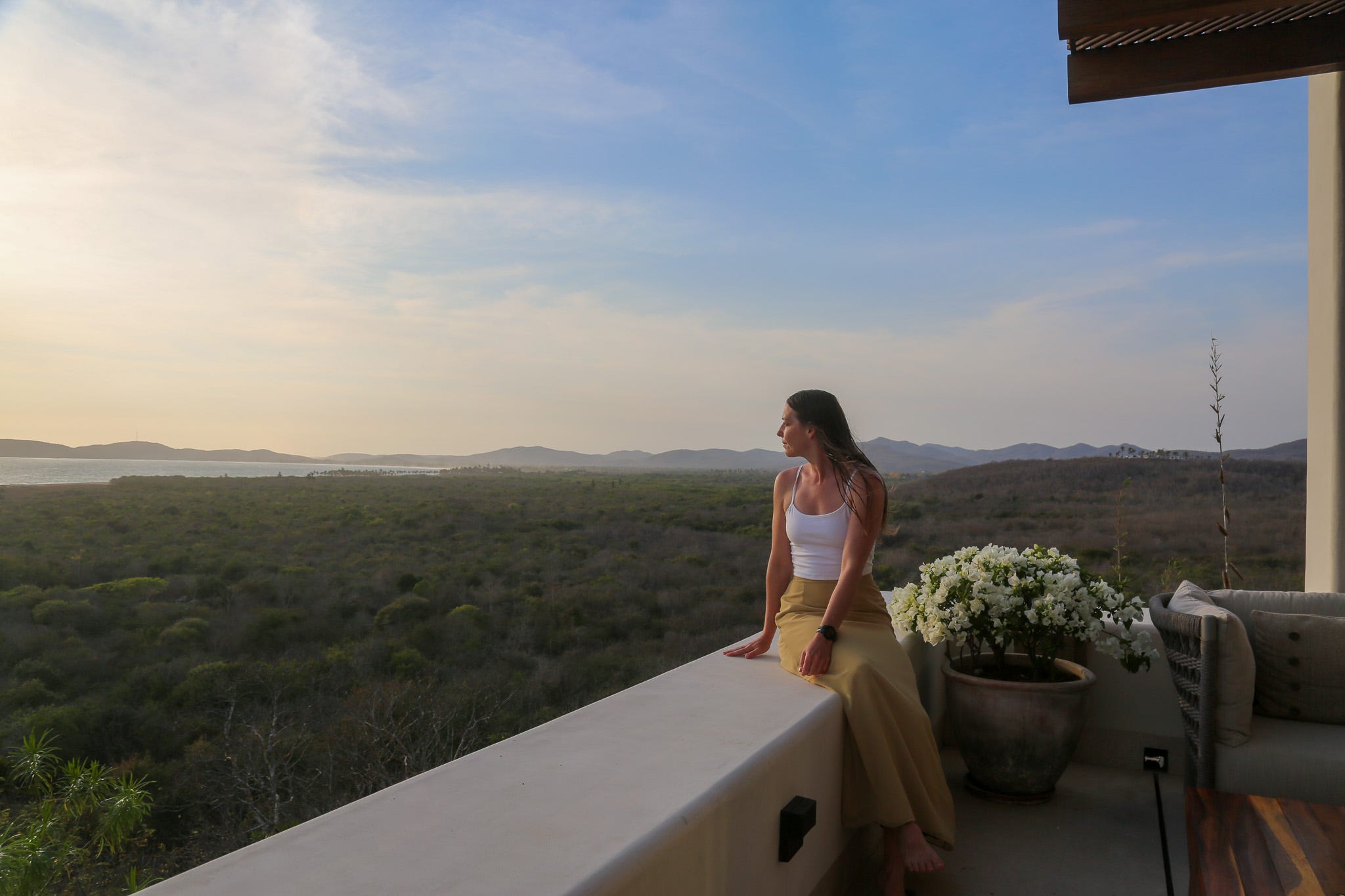 The author looks out onto the coast at Las Rosadas in Costalegre.