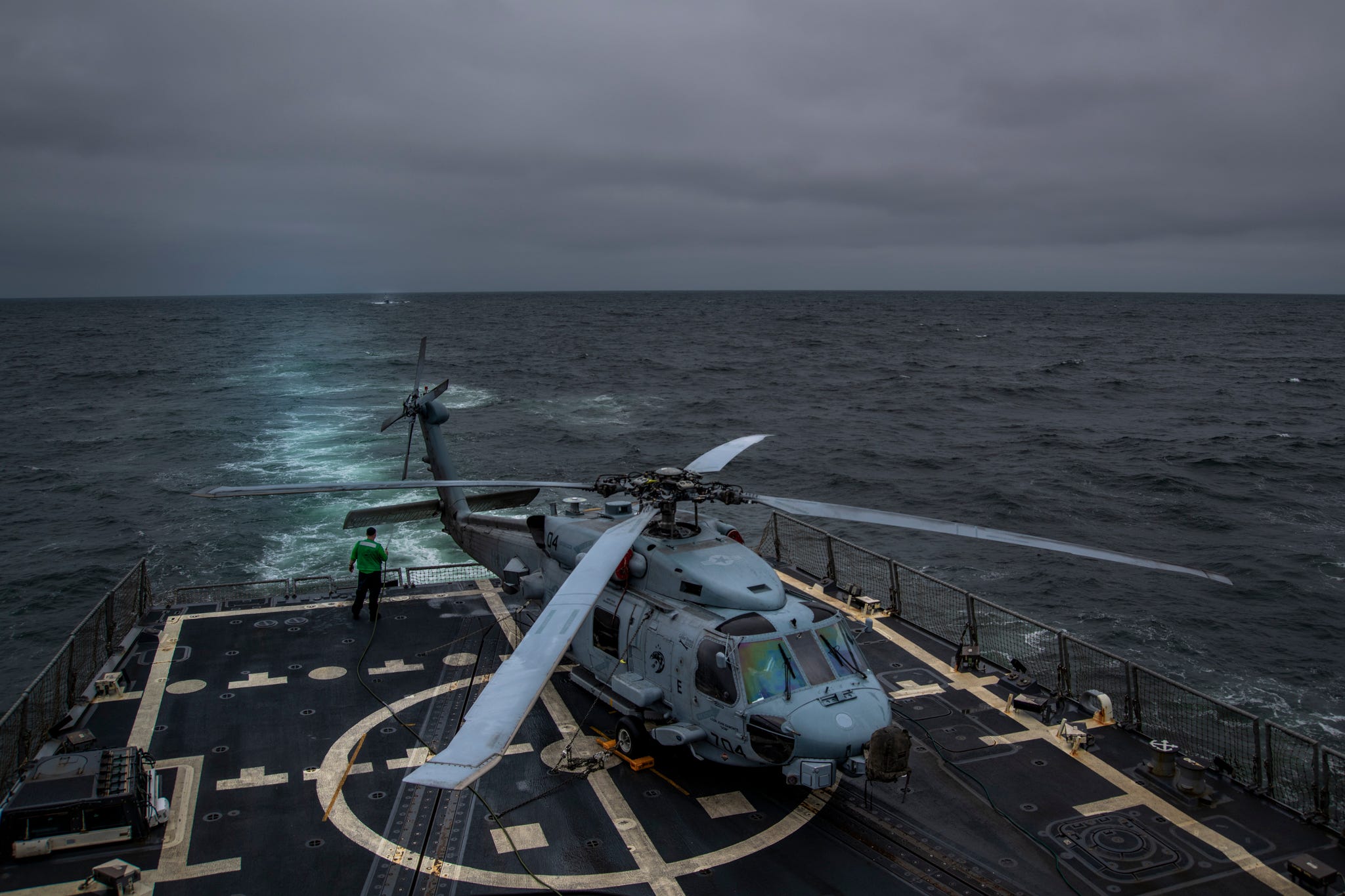 Arleigh Burke-class guided-missile destroyer USS Stockdale (DDG 106) sails the Pacific Ocean. Stockdale, assigned to the Abraham Lincoln Carrier Strike Group, is underway conducting integrated exercises to bolster strike group readiness and capability in the U.S. 3rd Fleet area of operations.