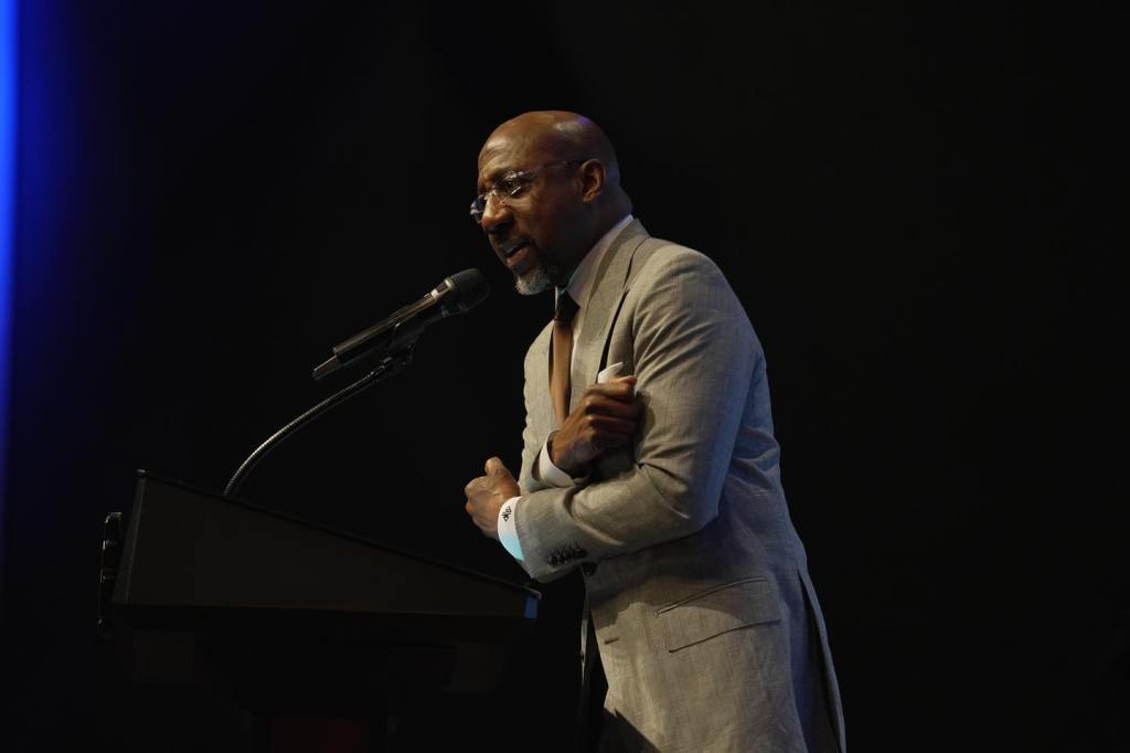 U.S. Senator Raphael Warnock speaking at the 44th anniversary celebration of Mt. Ennon Baptist Church