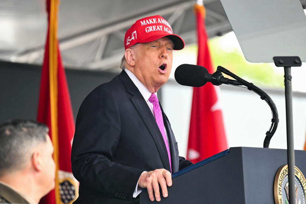 President Trump delivers the commencement address at the 2025 US Military Academy Graduation Ceremony at West Point, New York, on May 24, 2025.