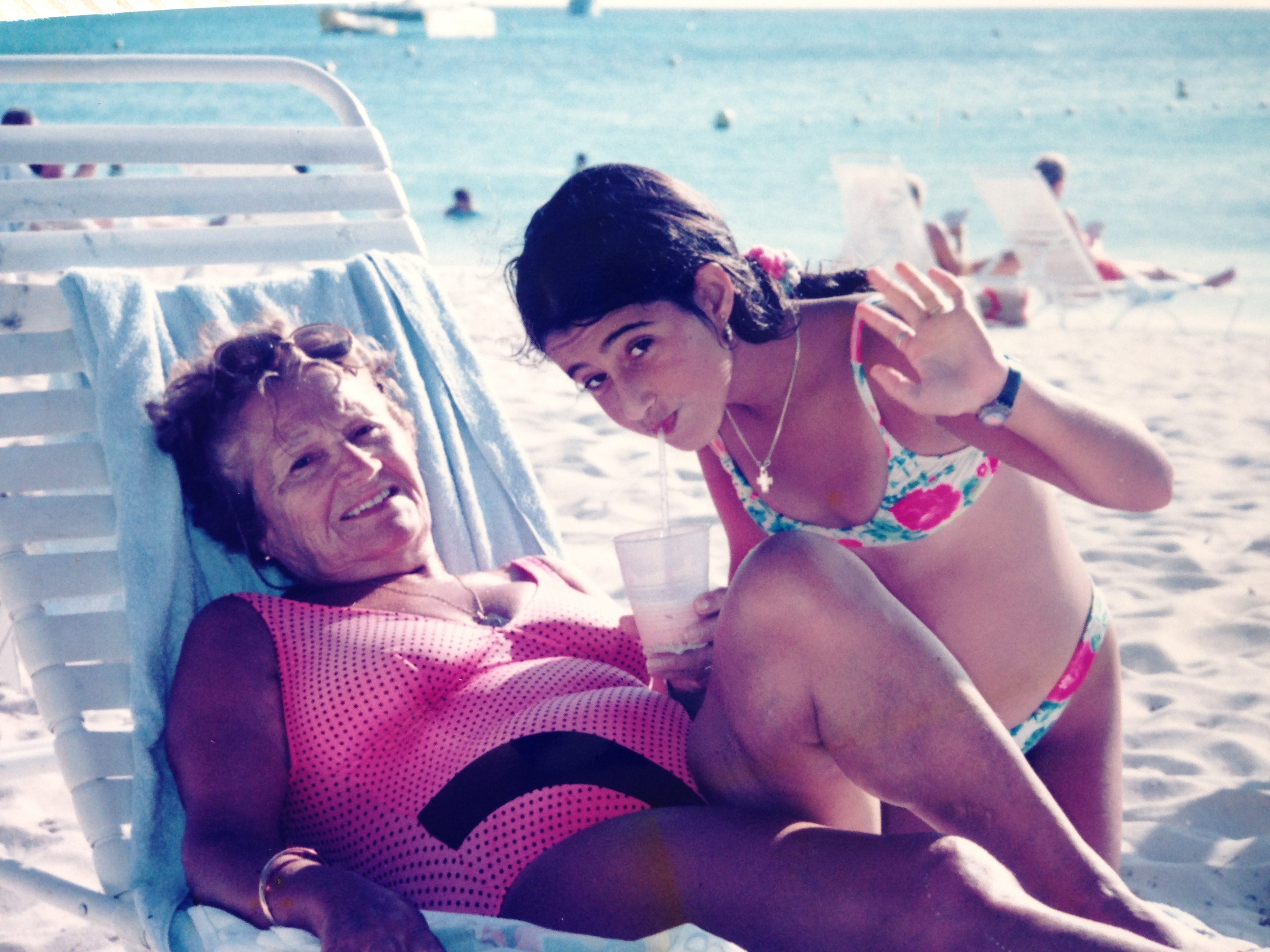 Grandmother and child at the beach