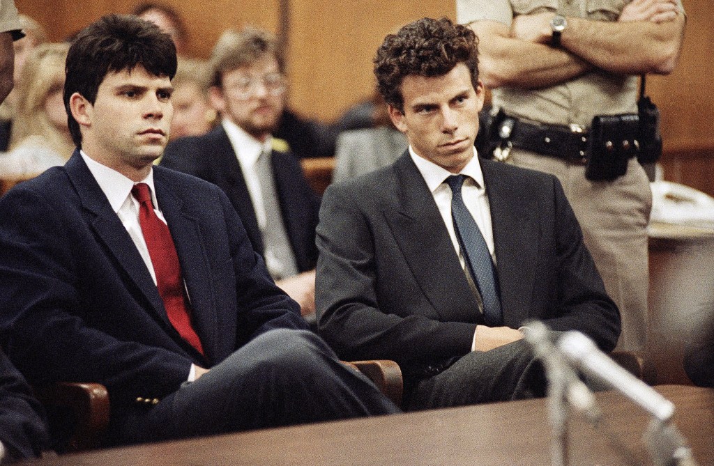 Lyle and Erik Menendez sit in Beverly Hills Municipal Court during a hearing on March 12, 1990.