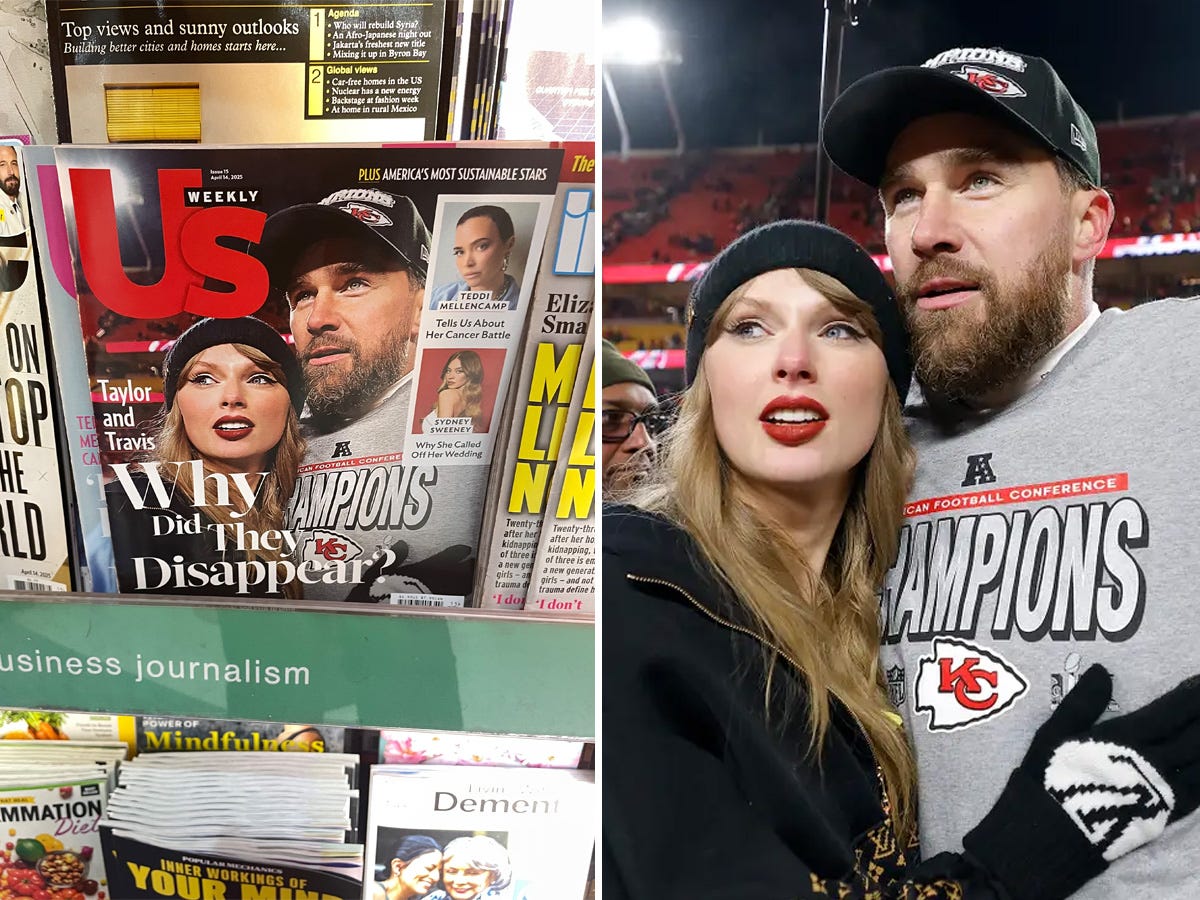 Taylor Swift and Travis Kelce were featured on the April 14 cover of Us Weekly.