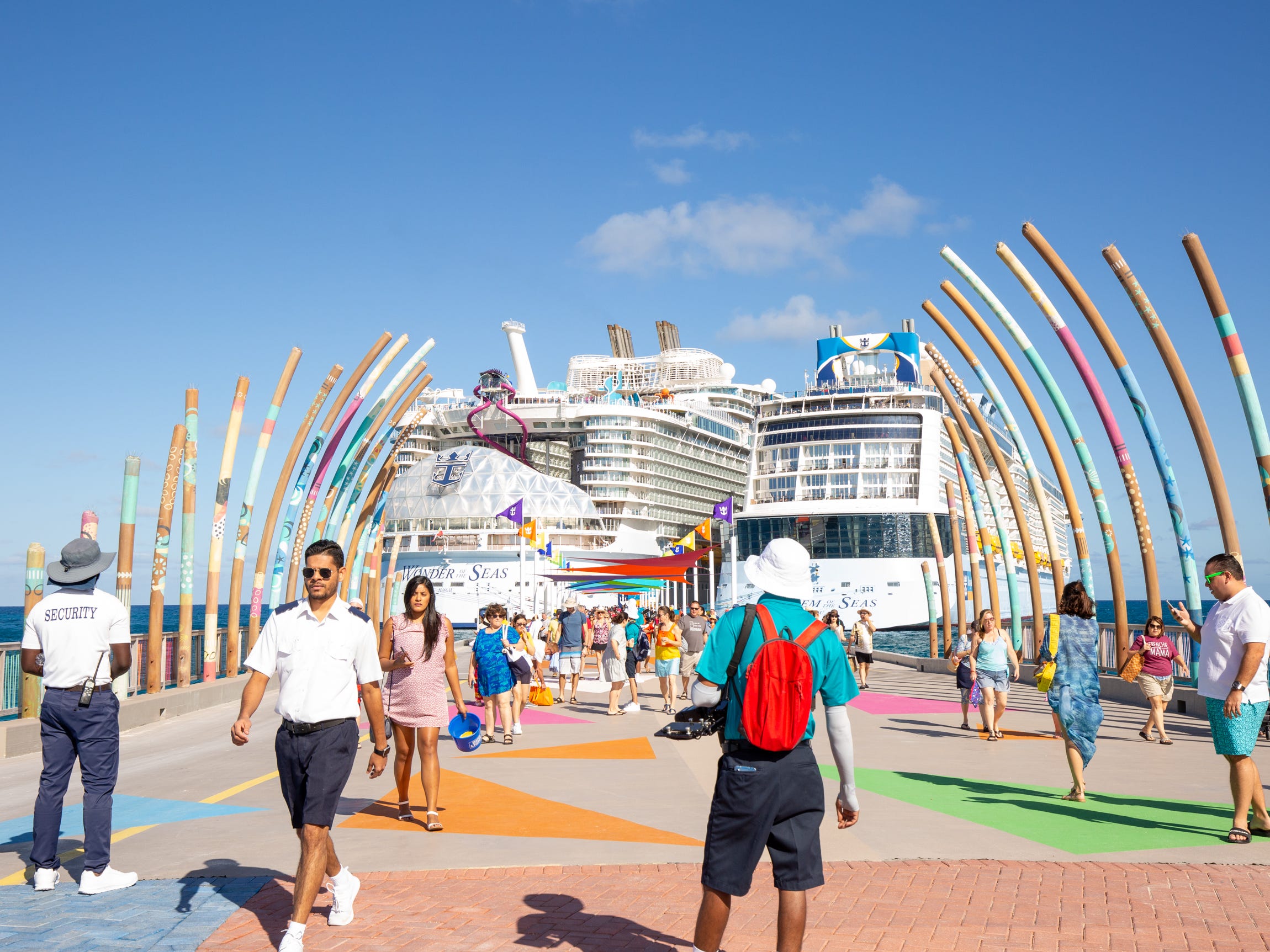 two royal caribbean cruise ships at cococay