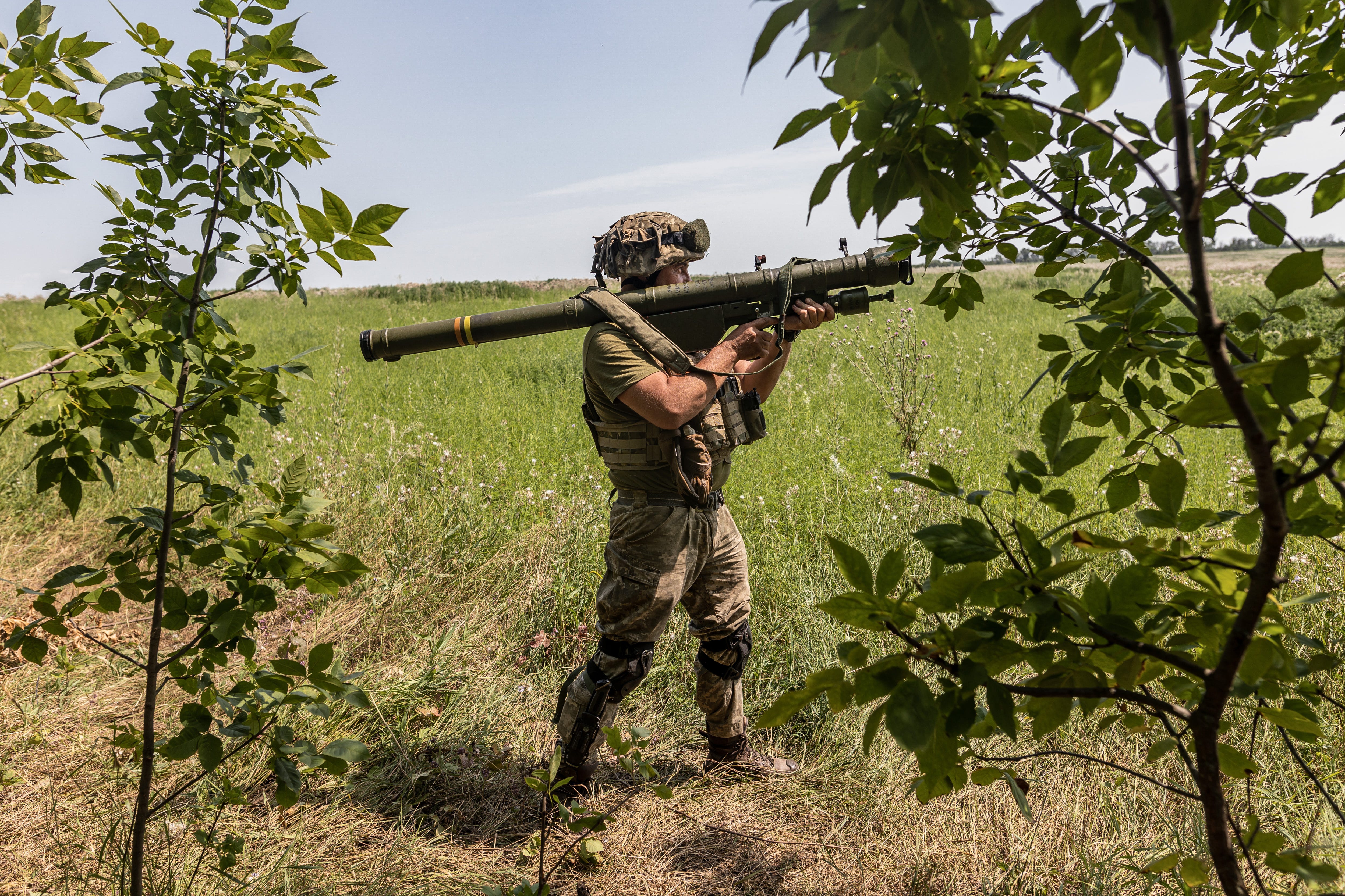 A Ukrainian soldier is seen with a stinger missile at his infantry position in the direction of Vuhledar as the war between Russia and Ukraine continues in Donetsk Oblast, Ukraine on July 26, 2023.