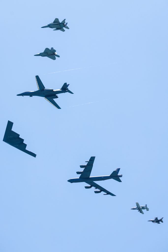 The flyover featured seven Air Force aircraft. 