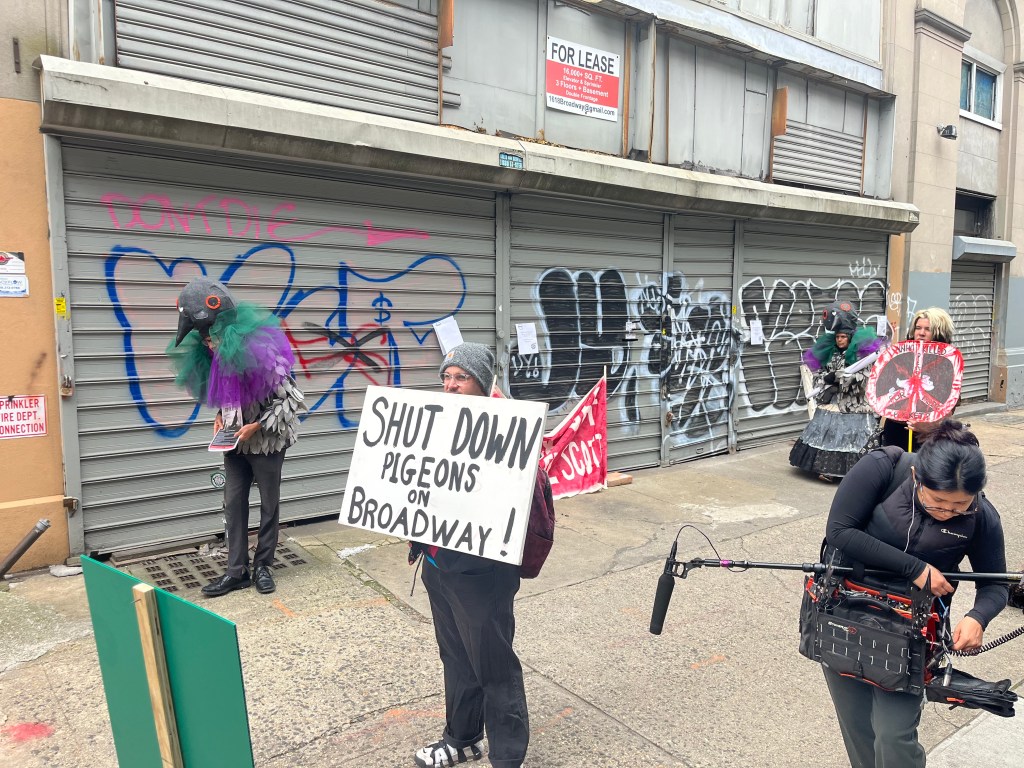 Pigeon-costumed activists spar with NYC pet shop owners accused of selling birds for target practice