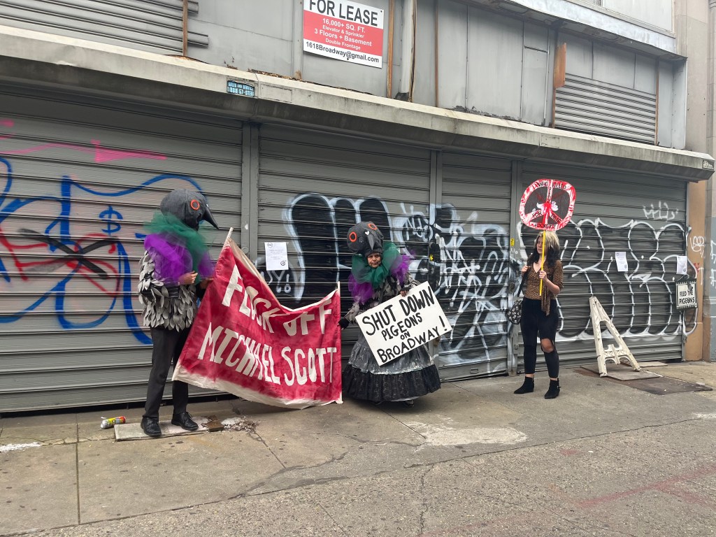 Pigeon-costumed activists spar with NYC pet shop owners accused of selling birds for target practice