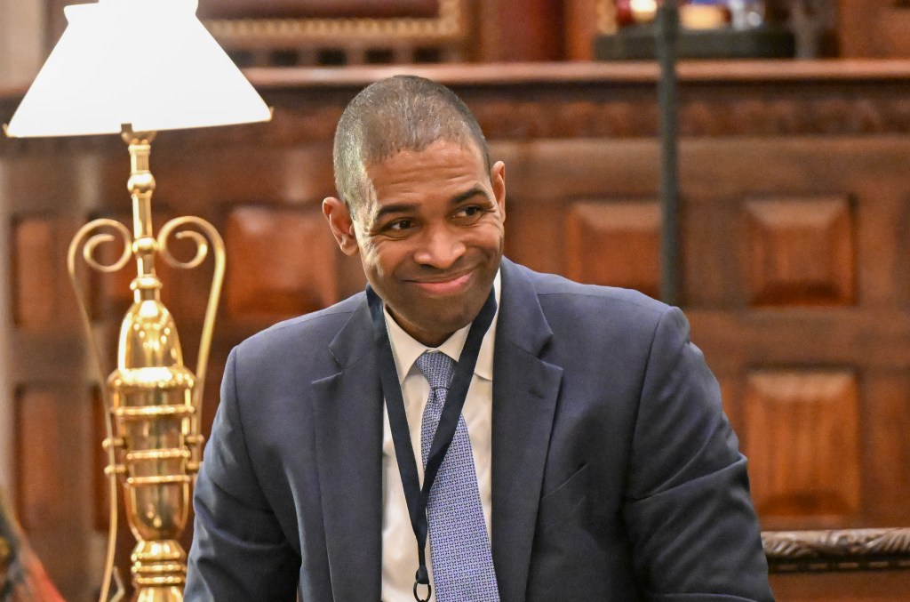 New York Lt. Gov. Antonio Delgado participating in New York's Electoral College vote for president in the Senate Chamber at the state Capitol