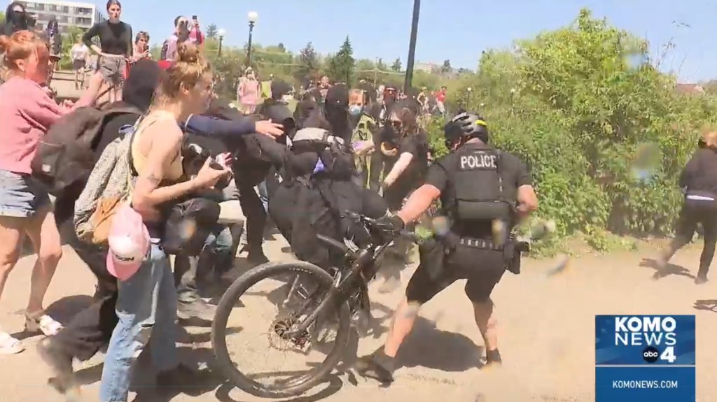Police said protestors were shoving them and began pelting them with objects before they began arresting people